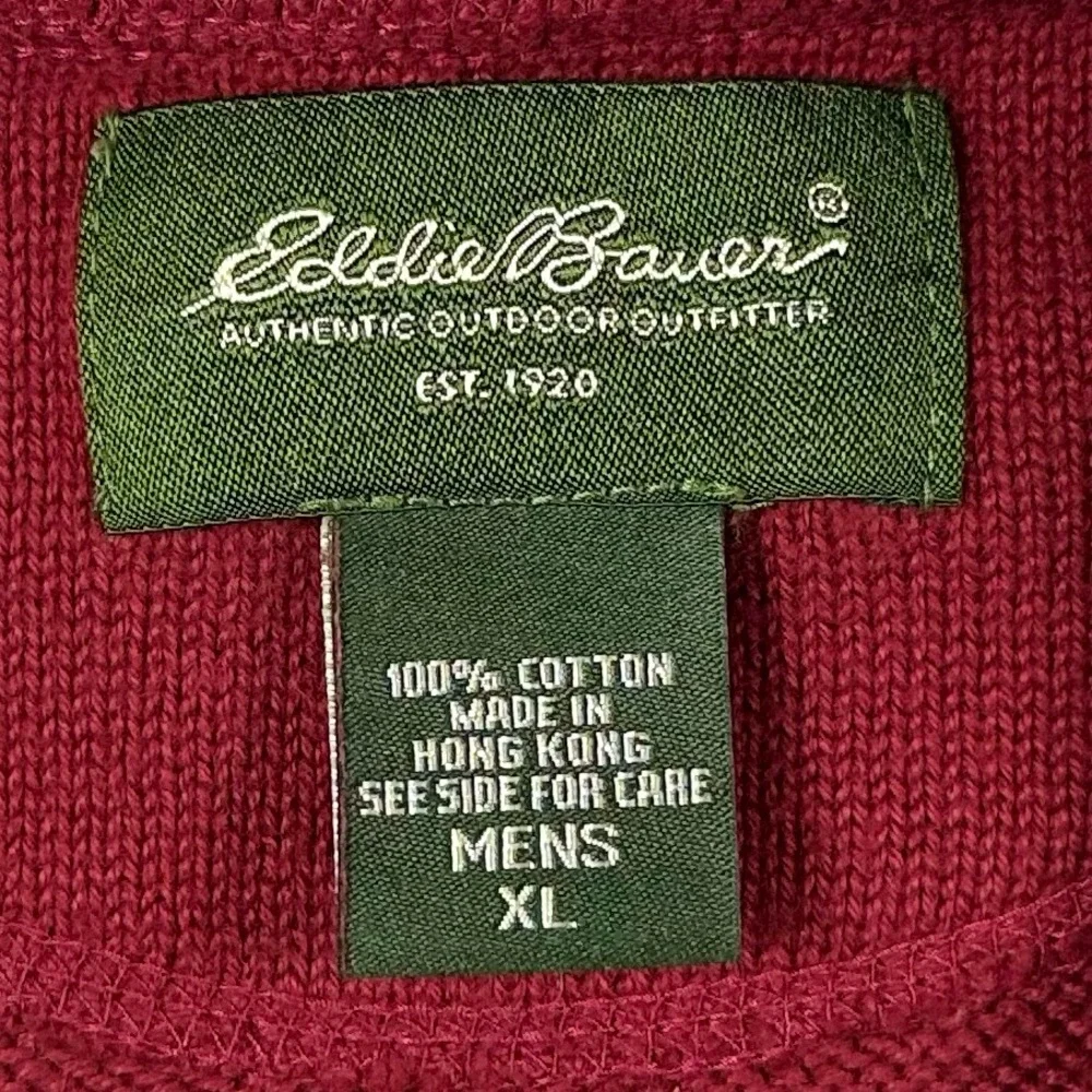 Vintage Y2K Eddie Bauer burgundy red tight knit Crewneck sweater men XL - Picture 3 of 4